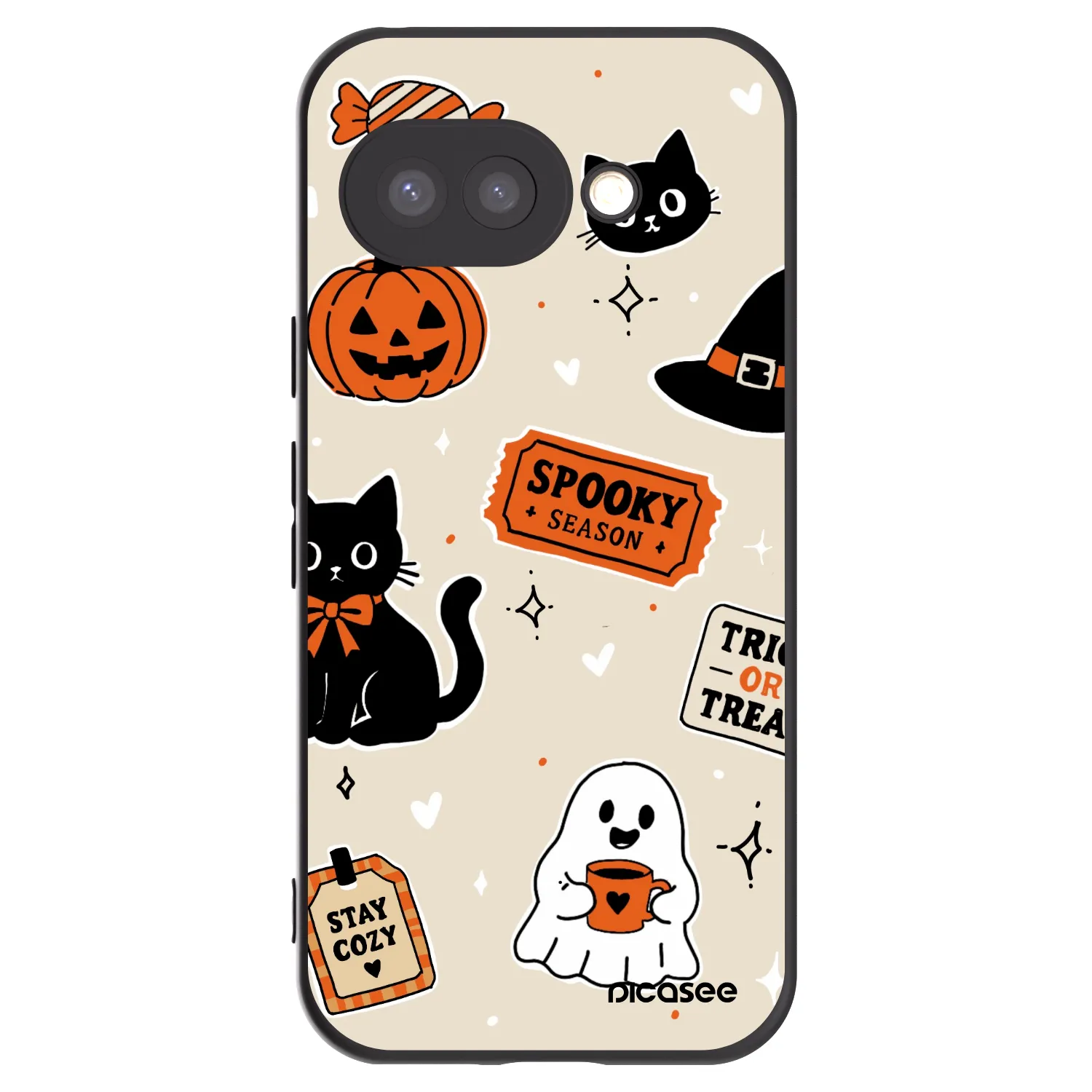 Picasee silikonski črni ovitek za Google Pixel 9a - Halloween stickers