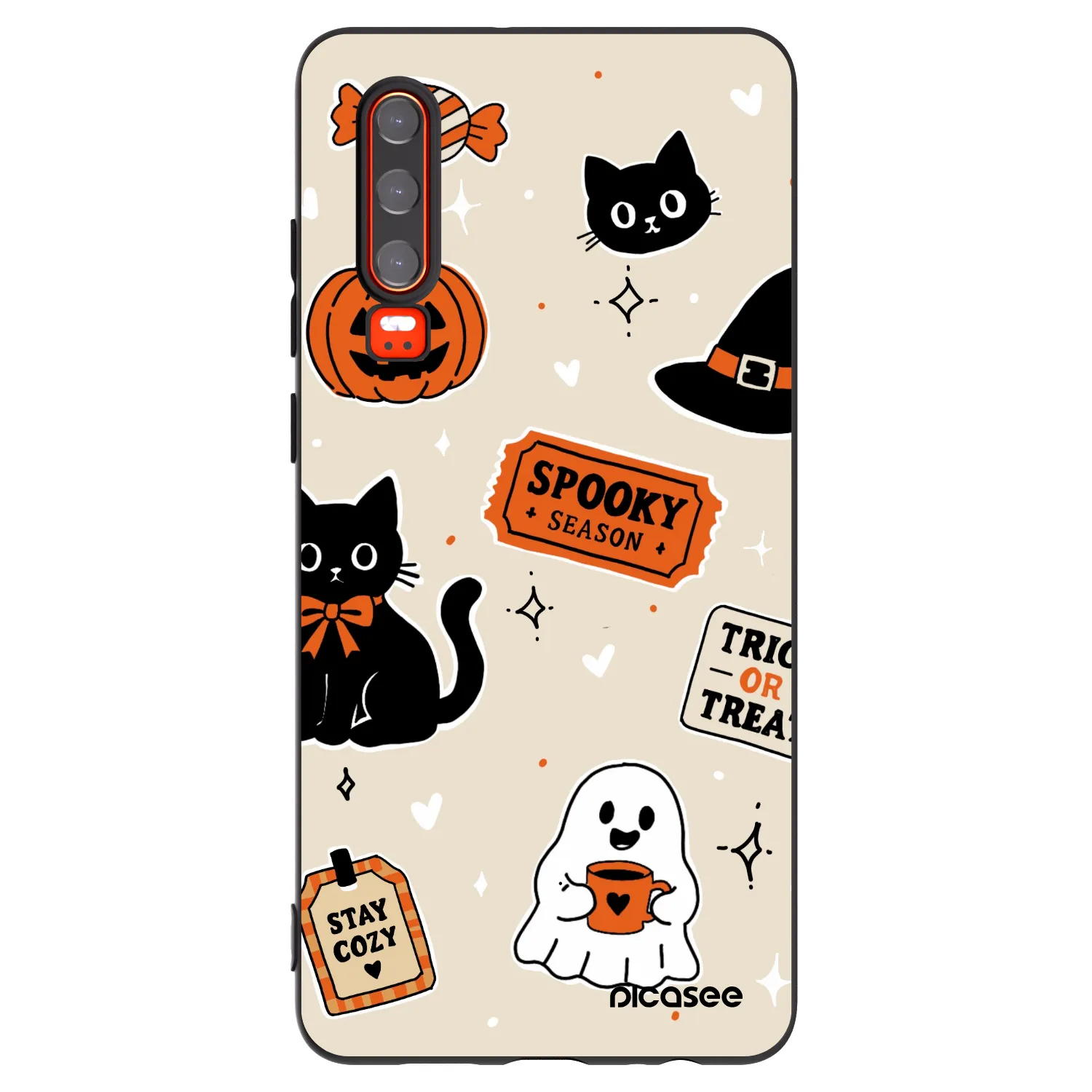 Picasee silikonski črni ovitek za Huawei P30 - Halloween stickers