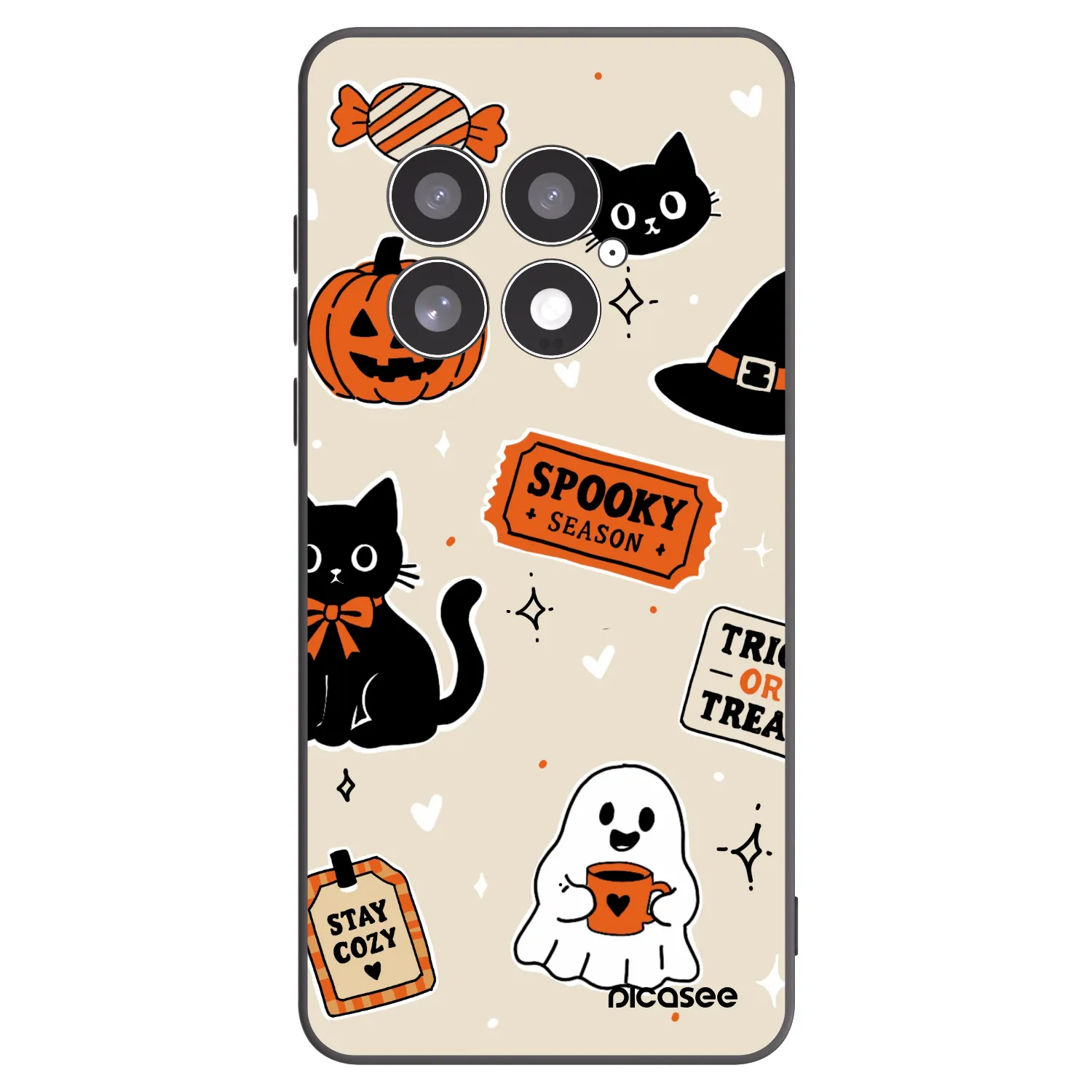 Picasee silikonski črni ovitek za OnePlus 13 5G - Halloween stickers