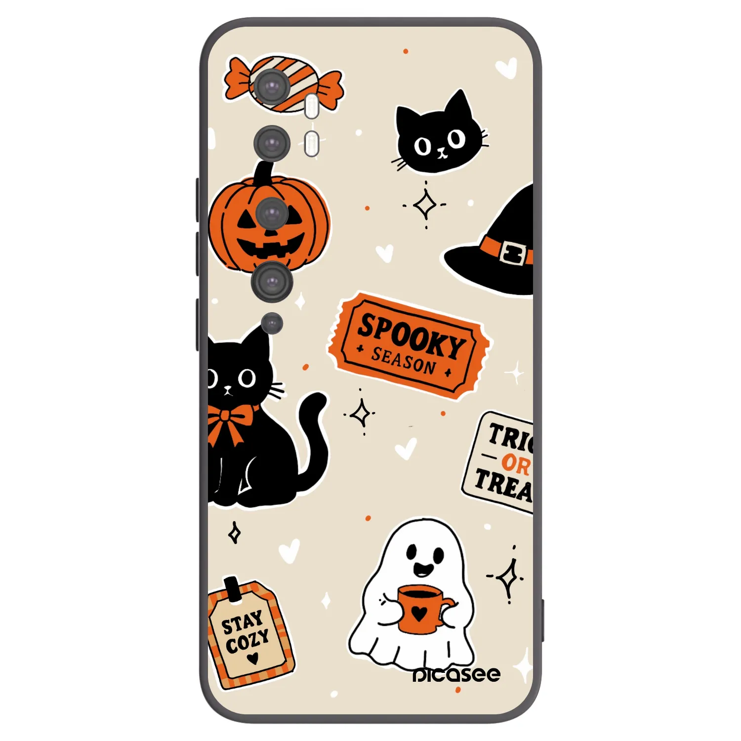 Picasee silikonski črni ovitek za Xiaomi Mi Note 10 (Pro) - Halloween stickers