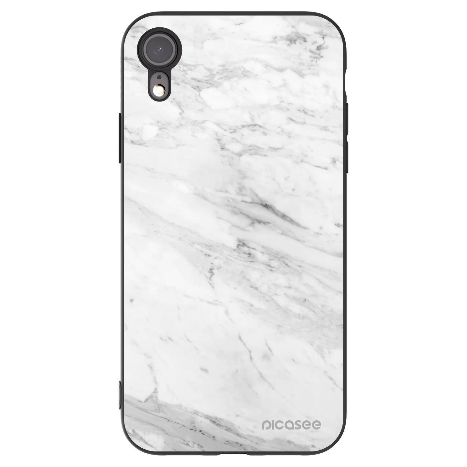 Picasee silikonski črni ovitek za Apple iPhone XR - White marble