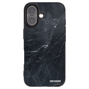 Picasee silikonski črni ovitek za Apple iPhone 16 - Black marble
