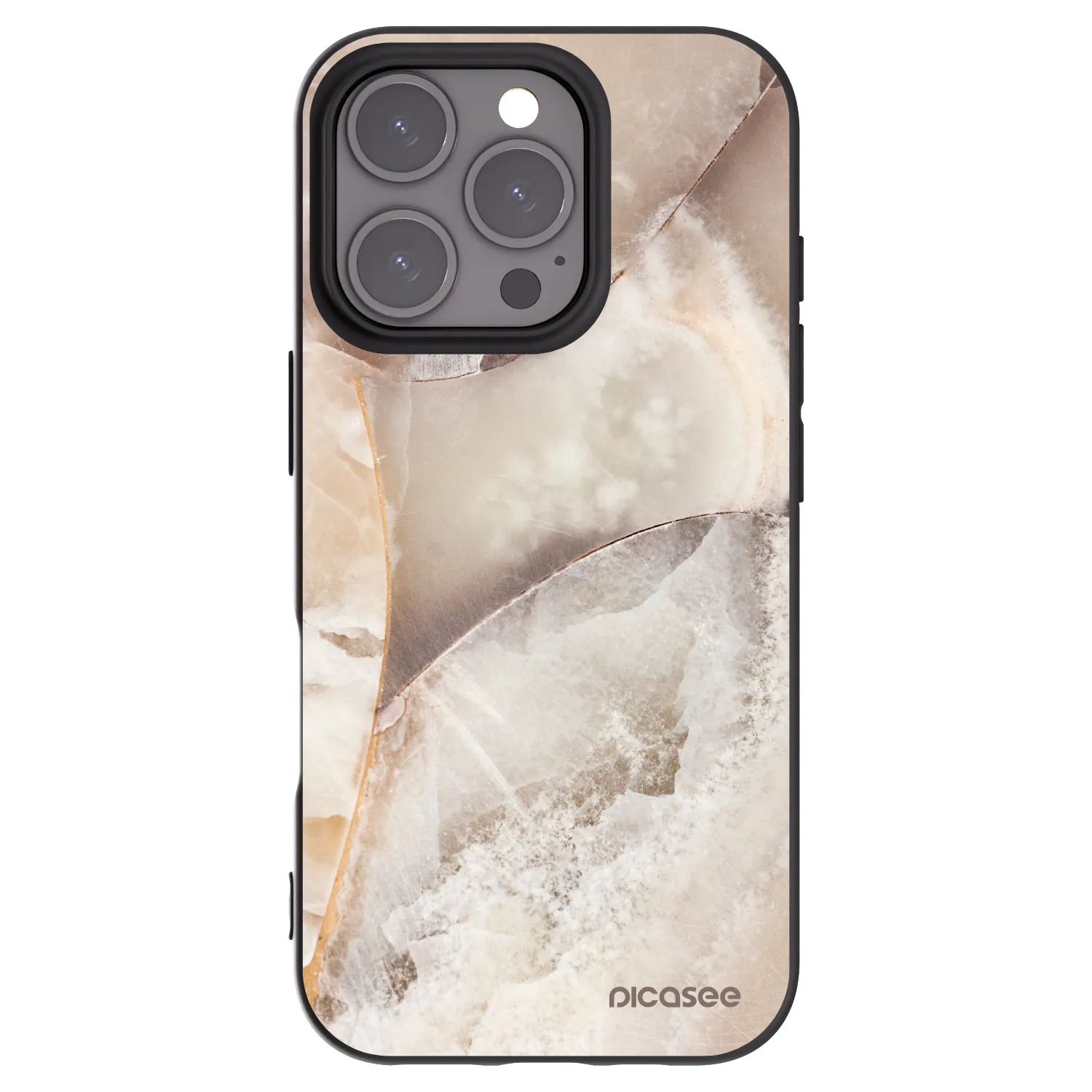 Picasee silikonski črni ovitek za Apple iPhone 16 Pro - Cream marble