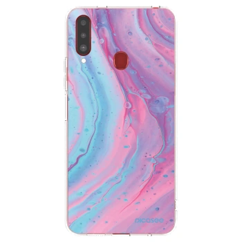 Picasee silikonski prozorni ovitek za Samsung Galaxy A20s - Pink liquid