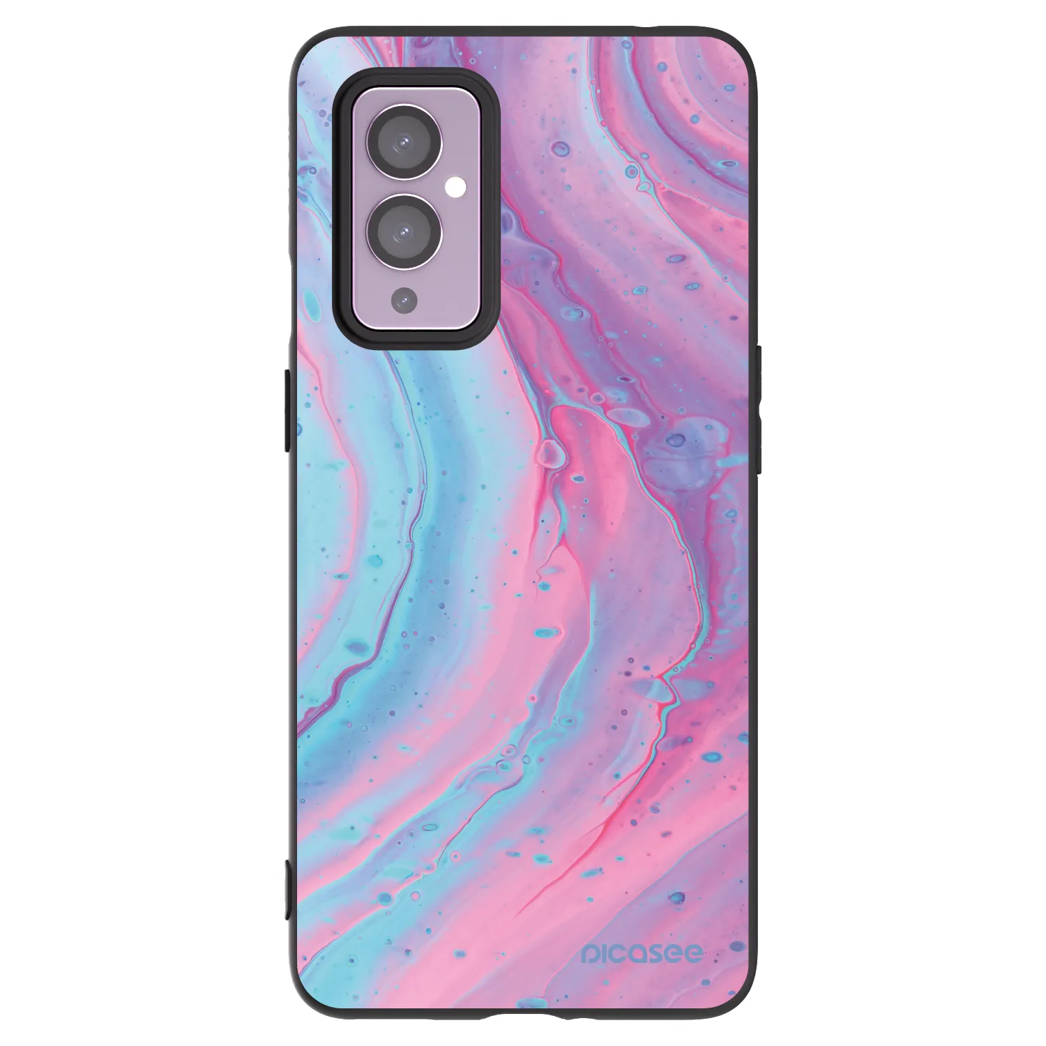Picasee silikonski črni ovitek za OnePlus 9 - Pink liquid