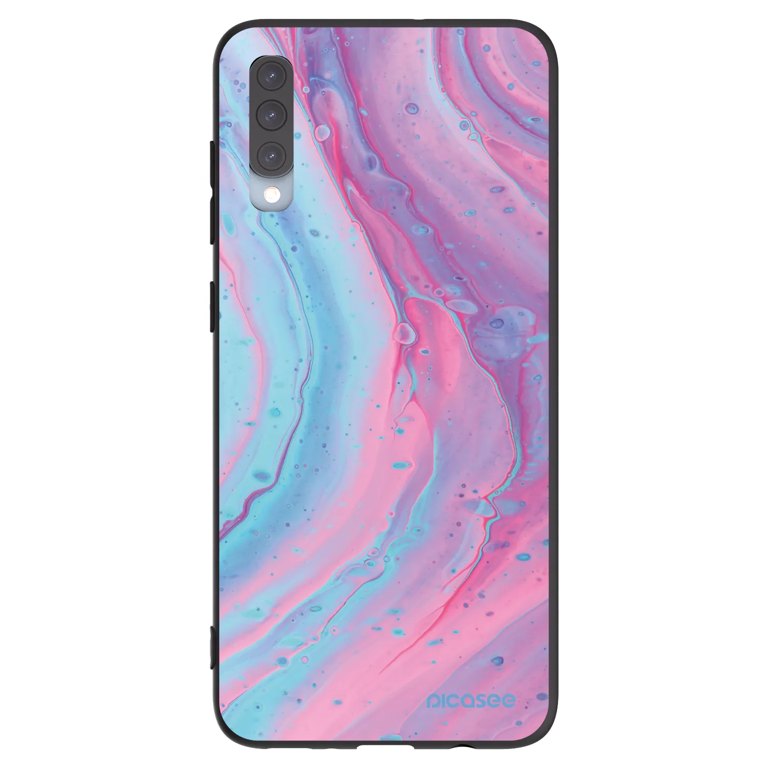 Picasee silikonski črni ovitek za Samsung Galaxy A70 A705F - Pink liquid