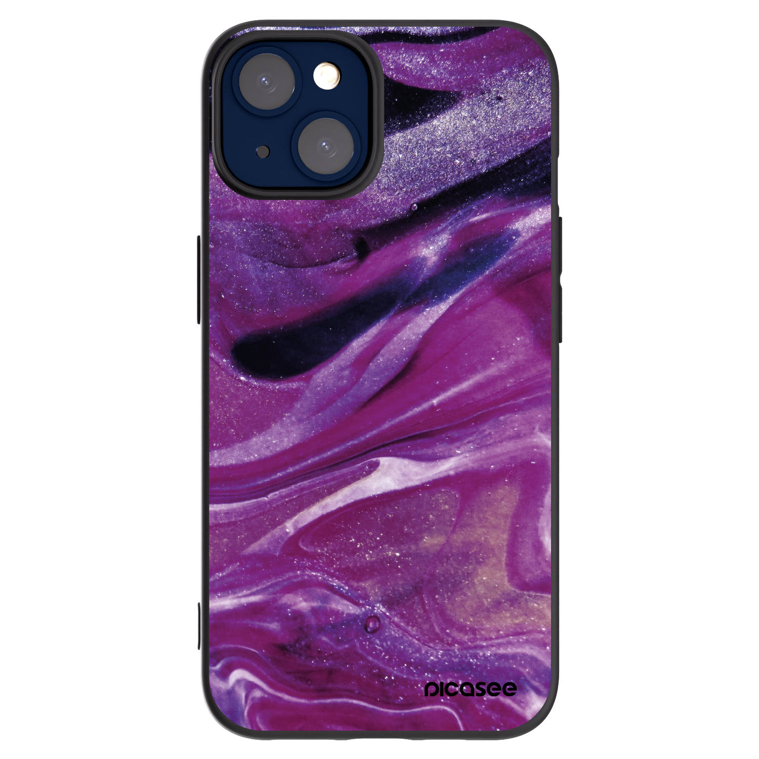 Picasee silikonski črni ovitek za Apple iPhone 14 - Purple glitter