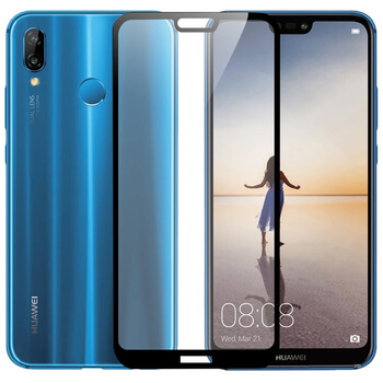 Kaljeno steklo 3D z okvirjem za Huawei P20 Lite – črno