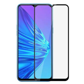 Kaljeno steklo 3D z okvirjem za Realme 5 – črno