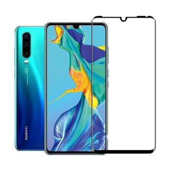 Kaljeno steklo 3D z okvirjem za Huawei P30 – črno