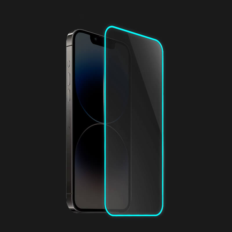 Picasee Zaščitno kaljeno steklo z okvirjem, ki se sveti v temi za Apple iPhone 12 - Modra