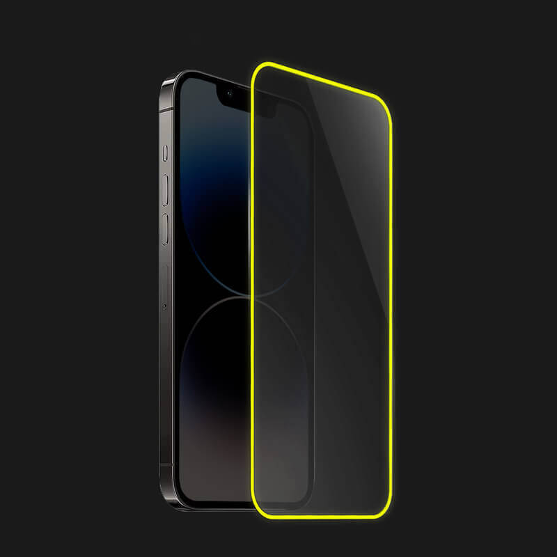 Picasee Zaščitno kaljeno steklo z okvirjem, ki se sveti v temi za Apple iPhone 15 Pro - Rumena
