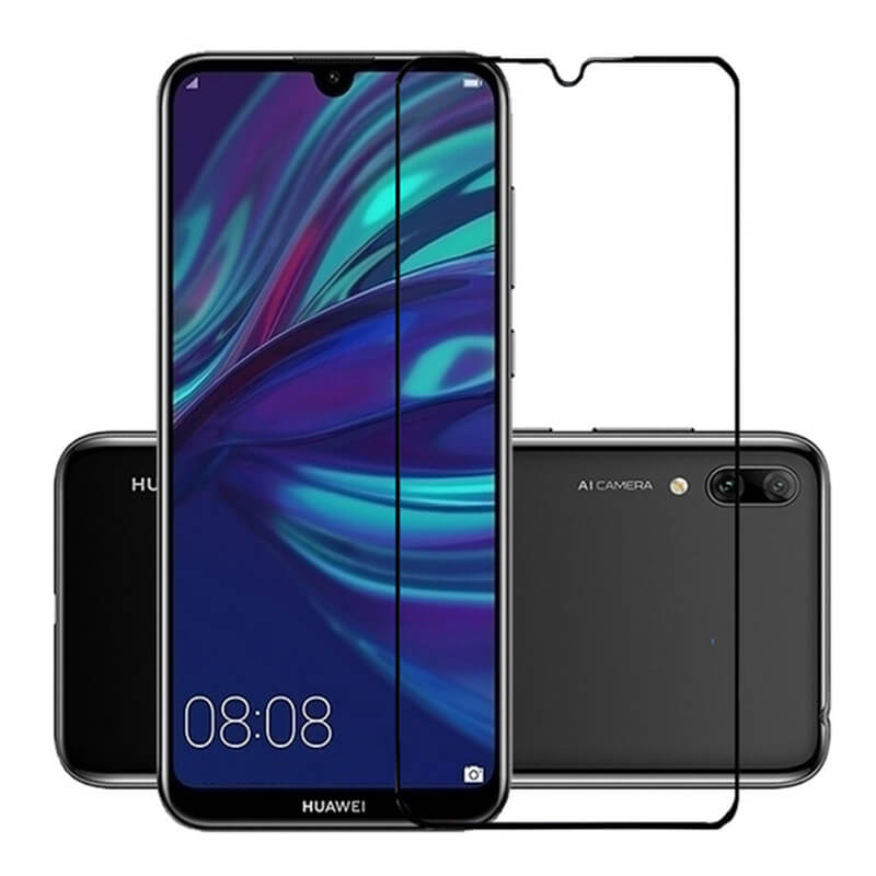 3x Picasee kaljeno steklo 3D z okvirjem za Huawei Y7 2019 – črno – 2+1 brezplačno